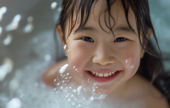 Clariant_Photo_Happy Asian girl surrounded by soap bubbles in a bathtub_teaser