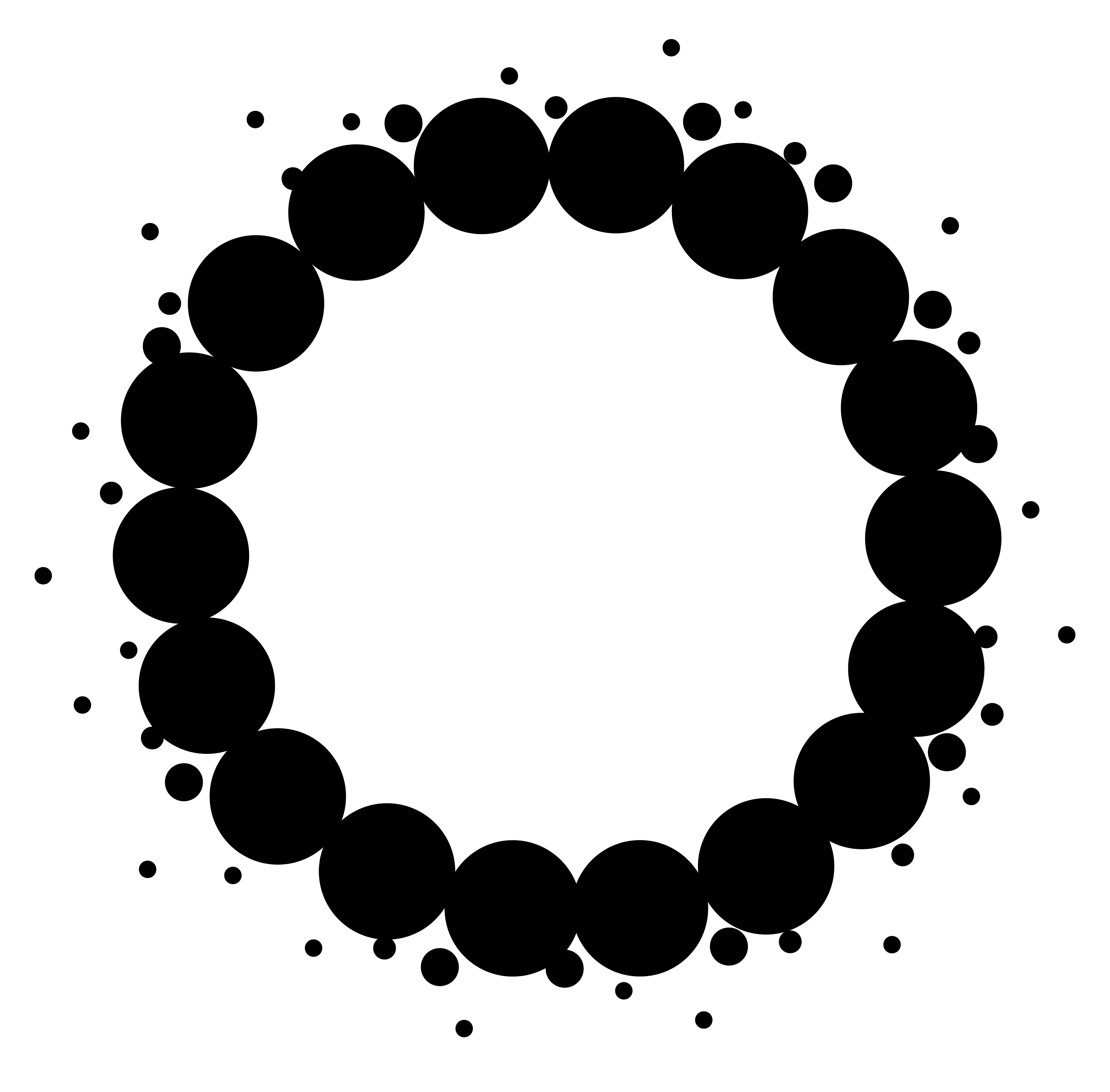 Black circular icon with a stylized white letter P