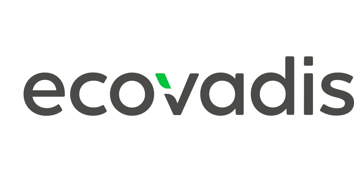 The image shows the logo of "ecovadis." EcoVadis is a company that provides sustainability ratings for businesses, helping organizations assess their environmental, social, and ethical performance.